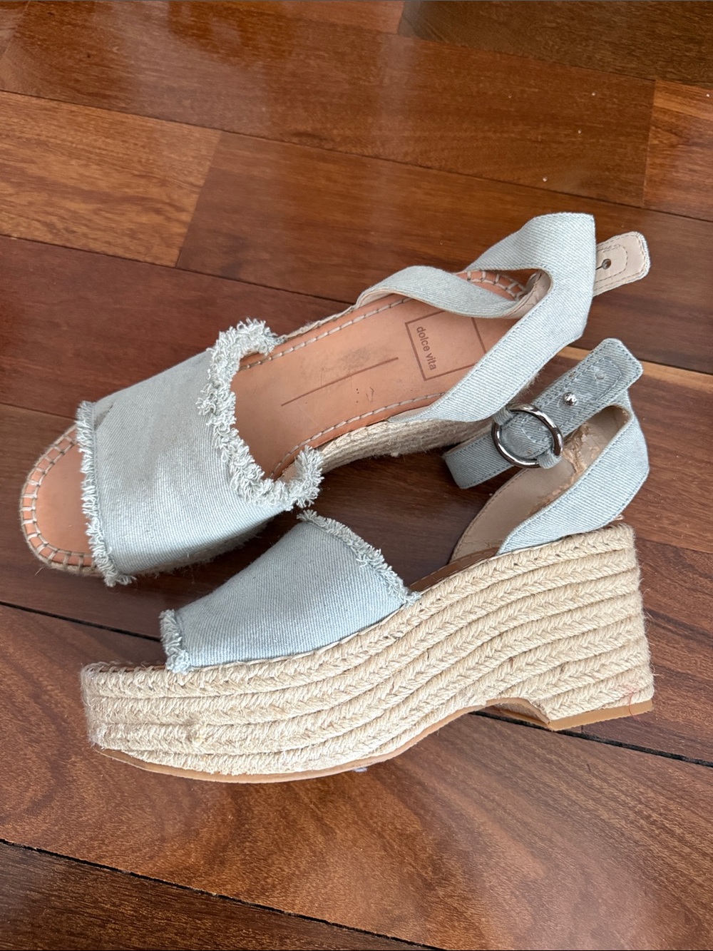 Dolce Vita Light Gray Canvas Espadrille Wedge Sandals with Slingback